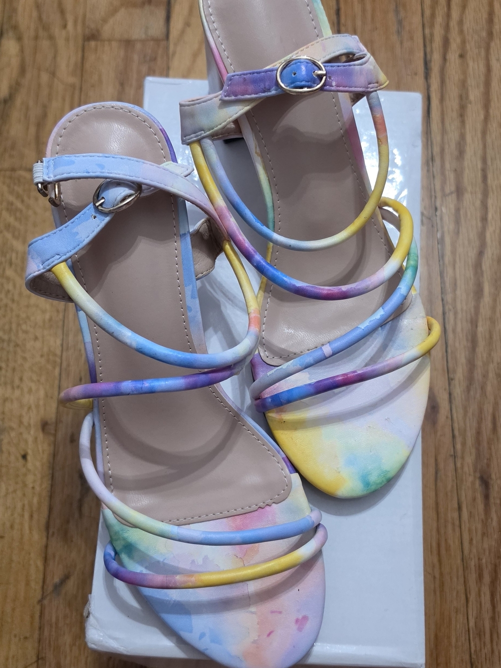 Pastel Tie-Dye Strappy Heeled Sandals - Multicolor